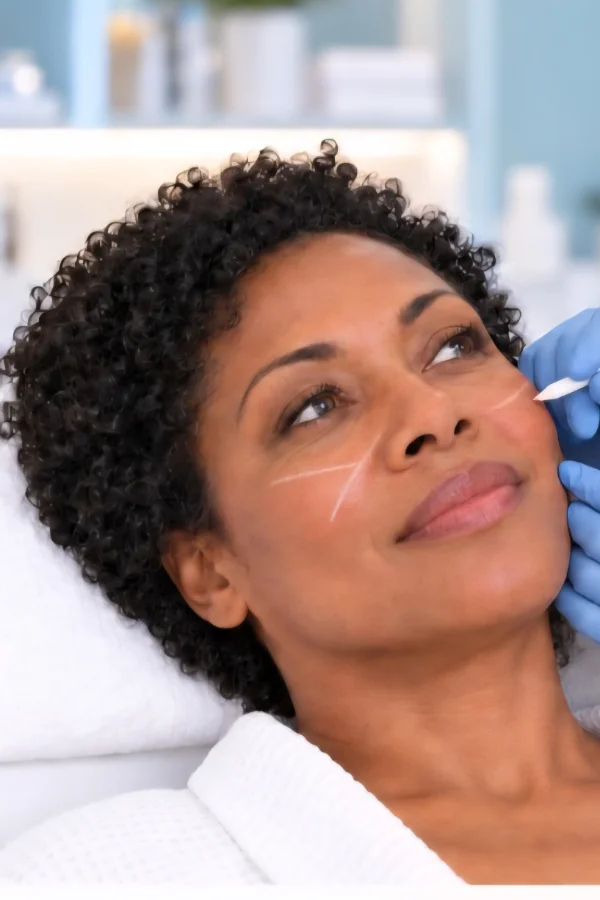 Assessing the cheeks before a dermal filler treatment