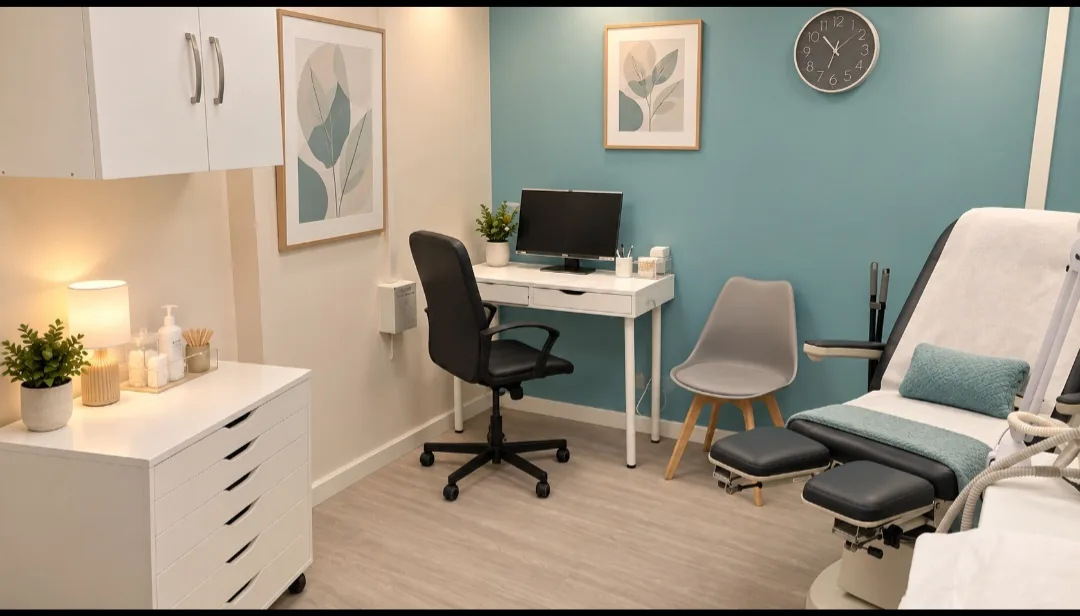 Treatment room at The Look You Deserve, Cornish Podiatry, St Austell